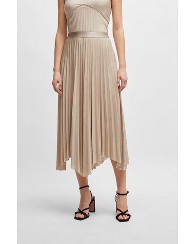 BOSS Pliss Skirt In High-shine Stretch Jersey - Natural