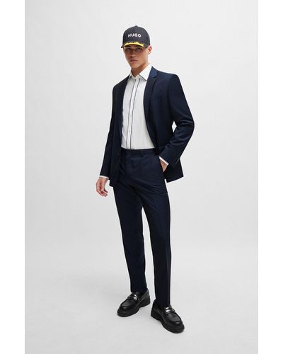 HUGO Slim-fit Suit In Patterned Virgin-wool Canvas - Blue