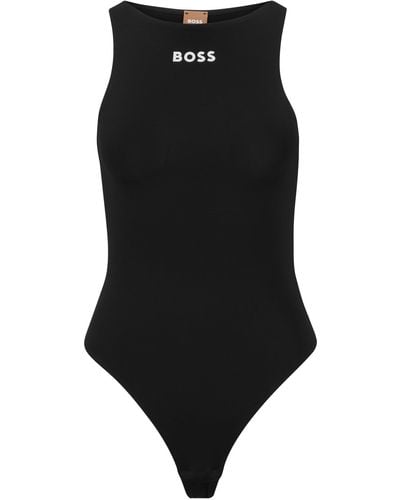 BOSS Sleeveless Bodysuit With Contrast Logo - Black