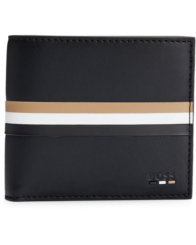 BOSS Faux-leather Wallet With Signature Stripe - Black