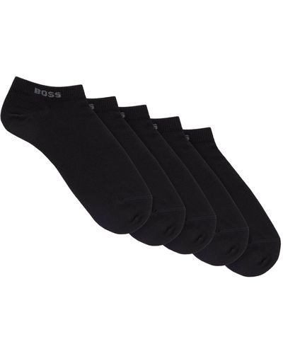 BOSS Lot de cinq paires de chaussettes longueur cheville à logos - Noir