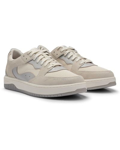 HUGO Lace-up Trainers In Faux Leather And Suede - White