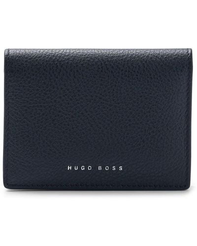BOSS Grained-leather Folding Card Holder With Metallic Logo - Blue