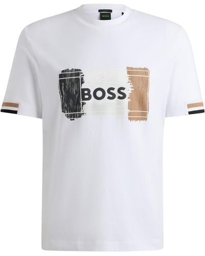 BOSS T-shirt Van Katoenen Jersey Met Kenmerkend Artwork - Wit
