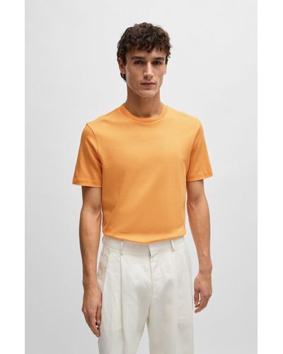 BOSS Regular-fit T-shirt In Structured Mercerised Cotton - Orange