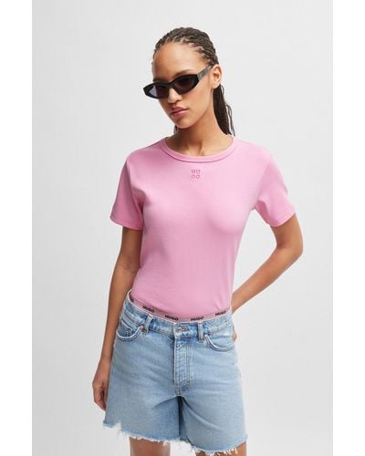 HUGO Cotton-blend T-shirt With Embroidered Stacked Logo - Pink