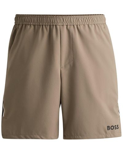 BOSS X Matteo Berrettini Water-repellent Shorts With Logo Print - Natural