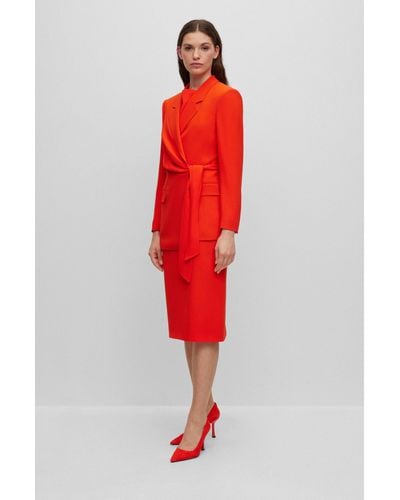 BOSS Slim-fit Business Dress With Feature Neckline - Red