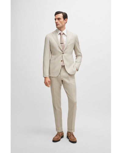BOSS Slim-fit Suit In Micro-patterned Wool - Natural