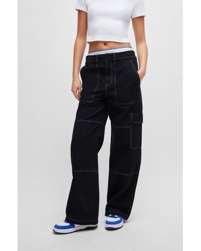 HUGO Relaxed-fit Cargo Pants In Cotton - Black
