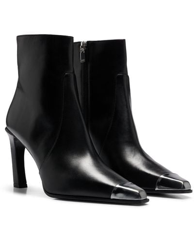 HUGO Nappa-leather Ankle Boots With Metallic Toe - Black