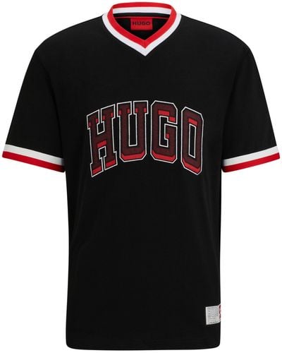 HUGO Relaxed-fit T-shirt Van Katoenen Jersey Met Sportief Logo - Zwart