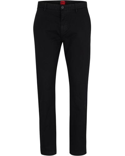 HUGO Slim-fit Chino Van Katoenen Gabardine Met Stretch - Zwart