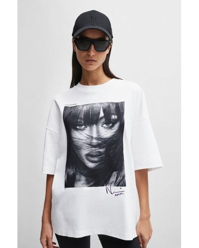 BOSS Naomi X Interlock-cotton T-shirt With Dropped Shoulders - White