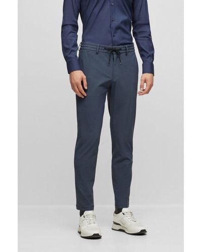 BOSS Slim-fit Pants In Micro-patterned Performance-stretch Jersey - Blue
