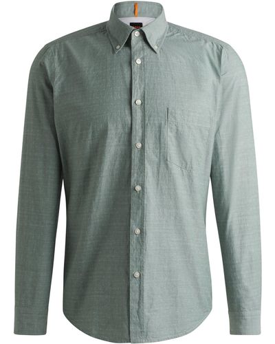 BOSS Button-down Regular-fit Shirt In Cotton Dobby - Green