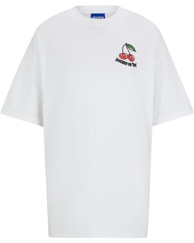 HUGO Cotton-jersey T-shirt With Seasonal Graphic Print - White