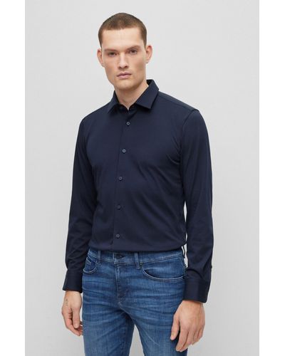 BOSS by HUGO BOSS Slim-fit Shirt In Performance-stretch Cotton-blend Jersey - Blue
