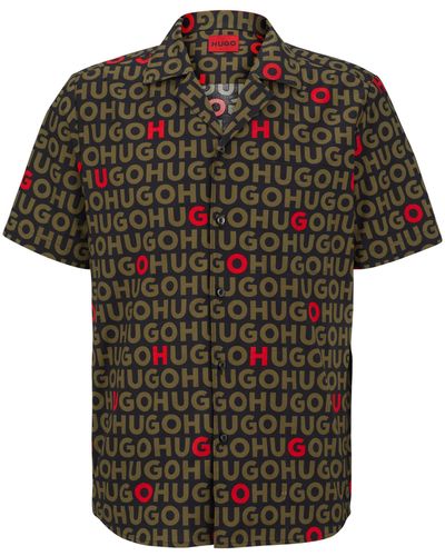 BOSS by HUGO BOSS Relaxed-Fit Hemd aus Baumwoll-Popeline mit Logo-Print - Mehrfarbig
