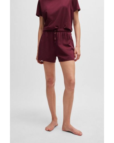 BOSS Drawstring Pyjama Shorts In Stretch Cotton With Logo Print - Red