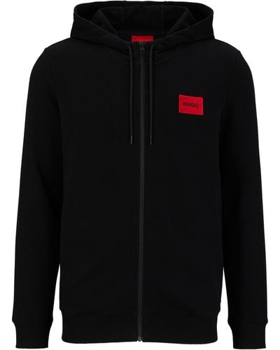 HUGO Sweatshirt Van Katoenen Sweatstof Met Ritssluiting En Logopatch - Zwart