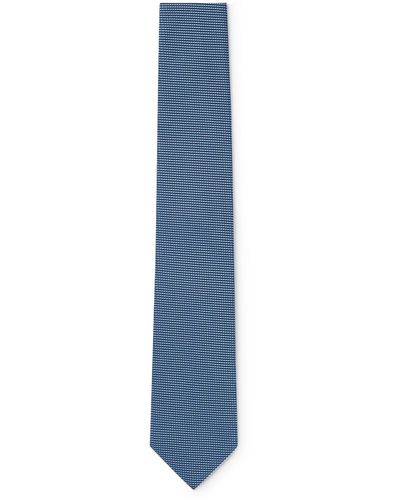 BOSS Corbata de jacquard en seda con microestampado integral - Azul
