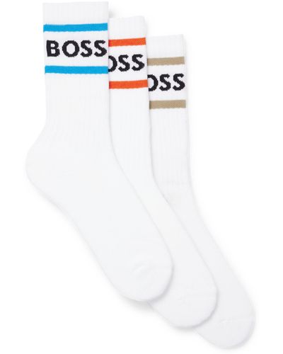 BOSS Three-pack Of Short Socks With Stripes And Logo - White