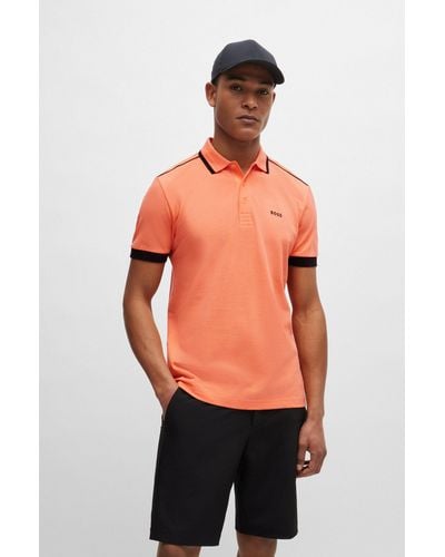 BOSS Cotton-piqu Polo Shirt With Contrast Stripes And Logo - Orange