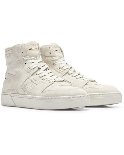 BOSS Leather High-top Trainers With Signature-stripe Detail - White