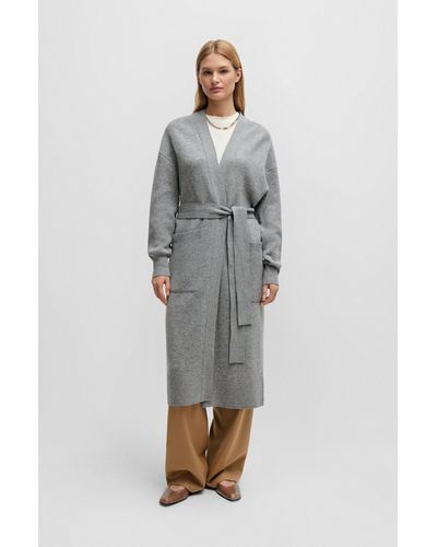 BOSS Belted Cardigan In Virgin Wool And Cashmere - Gray