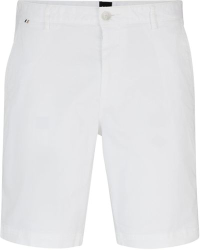 BOSS Slim-fit Short Van Katoenen Twill Met Stretch - Wit