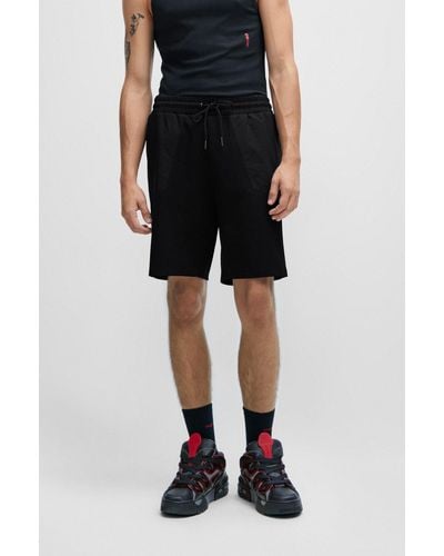 HUGO Relaxed-fit Shorts In Stretch Cotton With Contrast Pockets - Black