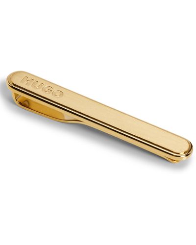 HUGO Oval-shaped Tie Clip With Engraved Logo - Metallic