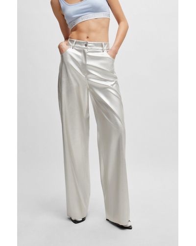 HUGO Relaxed-fit Pants In Metallic Faux Leather