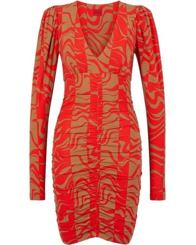 HUGO Slim-fit Mini Dress In Wave-print Stretch Jersey - Red