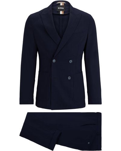 BOSS Zweireihiger Slim-Fit Anzug aus Schurwolle - Blau