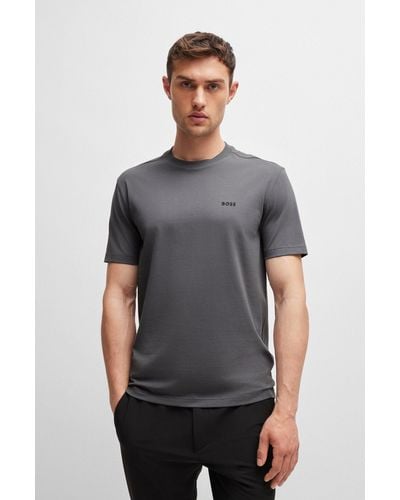 BOSS Stretch-cotton Regular-fit T-shirt With Contrast Logo - Grey