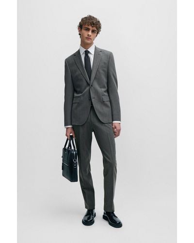 BOSS Regular-fit Suit In Micro-patterned Crease-resistant Fabric - Grey