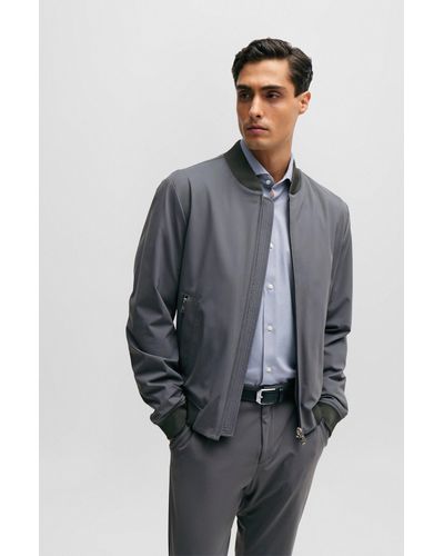 BOSS Slim-fit Jacket In Crease-resistant Jersey - Gray