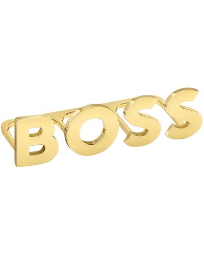 BOSS Bague en acier plaqué or clair avec lettres logo à porter aux articulations - Métallisé