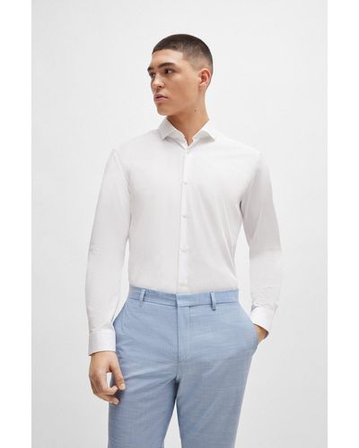 HUGO Camisa extra slim fit en popelín de algodón con cuello italiano - Negro