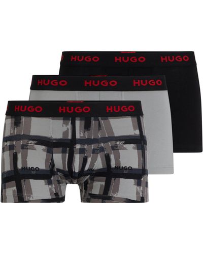 HUGO Triple-pack Of Stretch-cotton Trunks With Logo Waistbands - Black