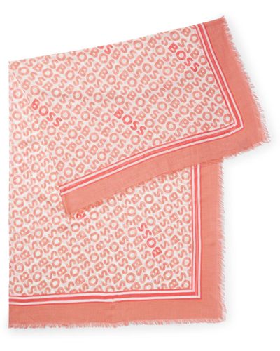BOSS Sciarpa intessuta con logo stampato e frange alle estremità - Rosa