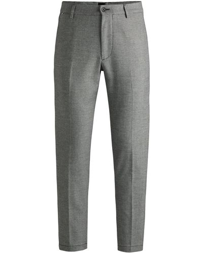 BOSS Regular-fit Trousers In Micro-check Material - Grey