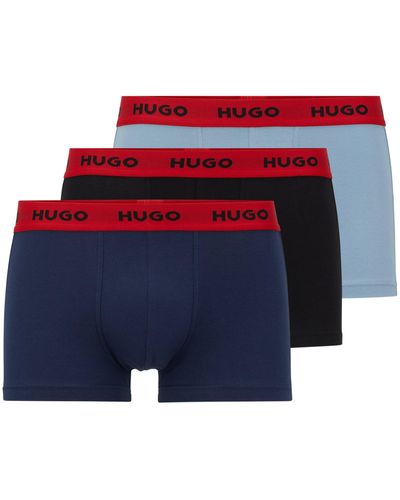 HUGO Three-pack Of Logo-waistband Trunks In Stretch Cotton - Red