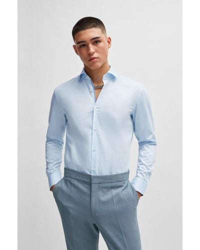 HUGO Slim-fit Shirt In Easy-iron Cotton Twill - White