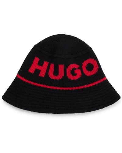 HUGO Bucket-style Knitted Hat With Logo Jacquard - Red