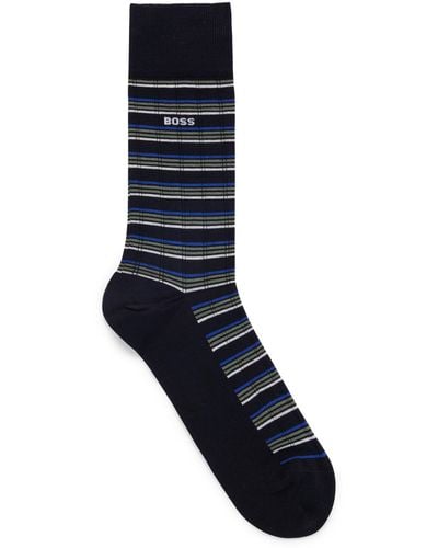 BOSS Regular-length Striped Socks In A Mercerized Cotton Blend - Blue