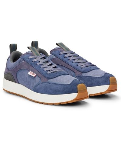 HUGO Suede Trainers With Driver Sole - Blue
