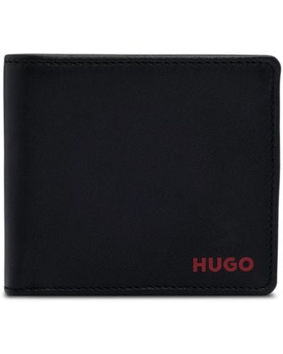 HUGO Leren Billfold-portemonnee Met Logodetails - Zwart